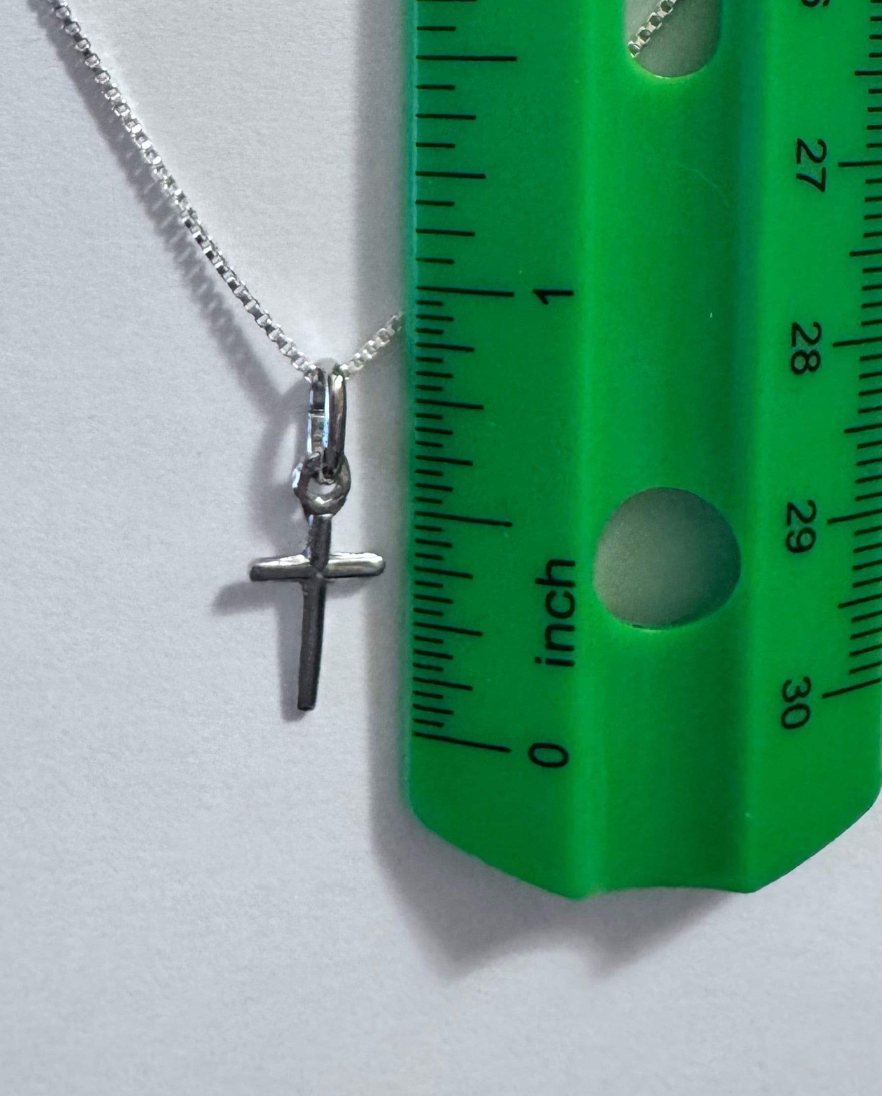Small Sterling Silver Cross on a 16" or 18" 1mm Sterling Silver Box Chain with Spring Ring Clasp