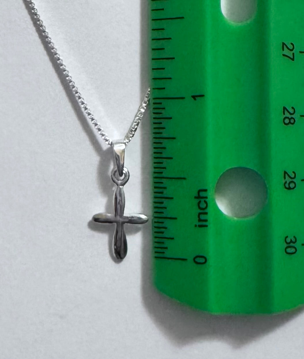 Small Sterling Silver Cross with Nice Bail on a 16" or 18" 1mm Sterling Silver Box Chain with Spring Ring Clasp