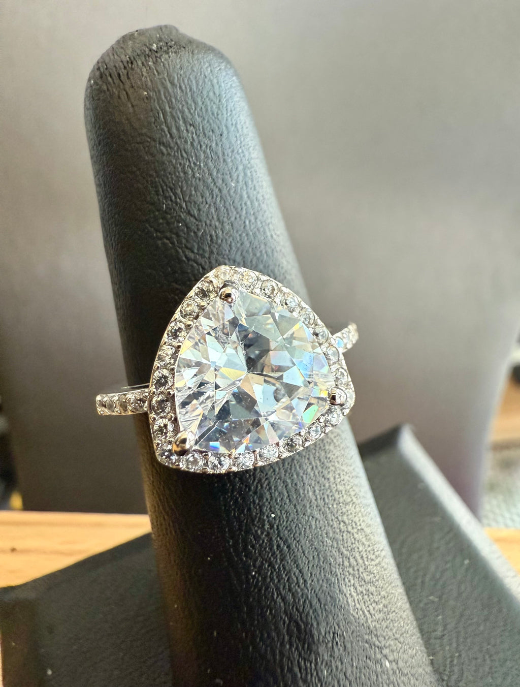 Sterling Silver Trillion Curved Halo CZ Ring