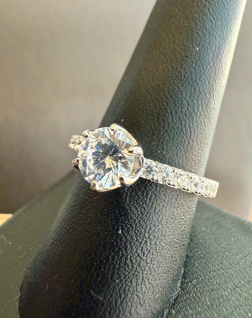 Sterling Silver Petite Shared Prong Half Coverage CZ Ring