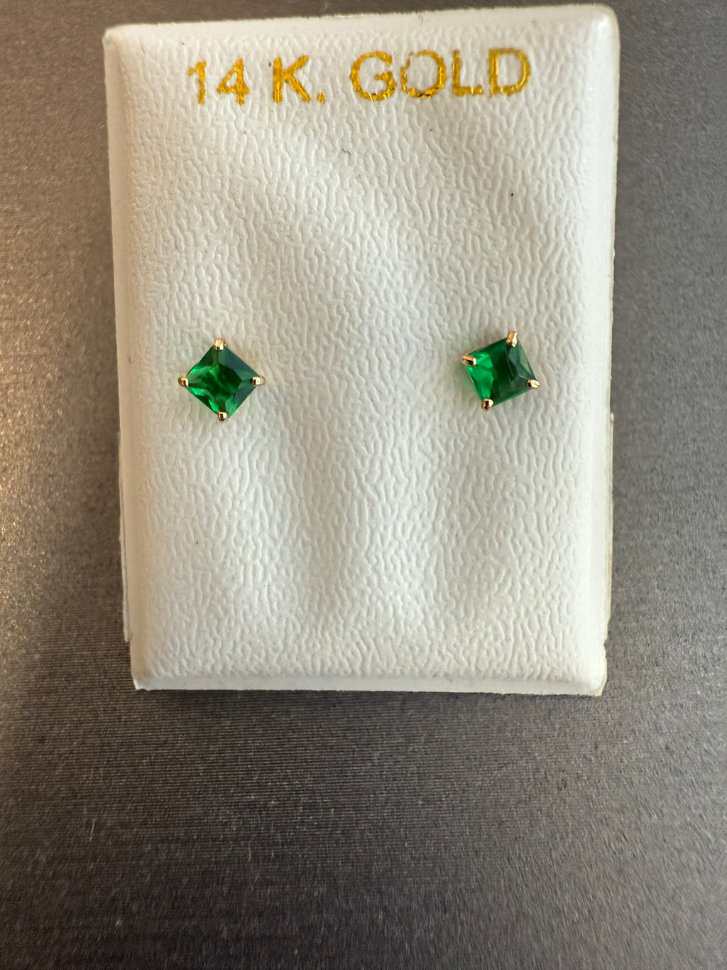 14k Yellow Gold Emerald Cut 3mm CZ Post Earrings in Sapphire, Amethyst, Ruby, or Emerald