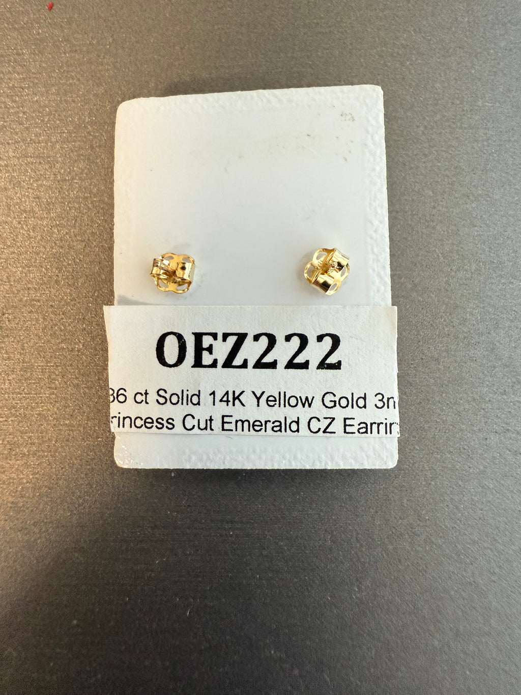 14k Yellow Gold Emerald Cut 3mm CZ Post Earrings in Sapphire, Amethyst, Ruby, or Emerald