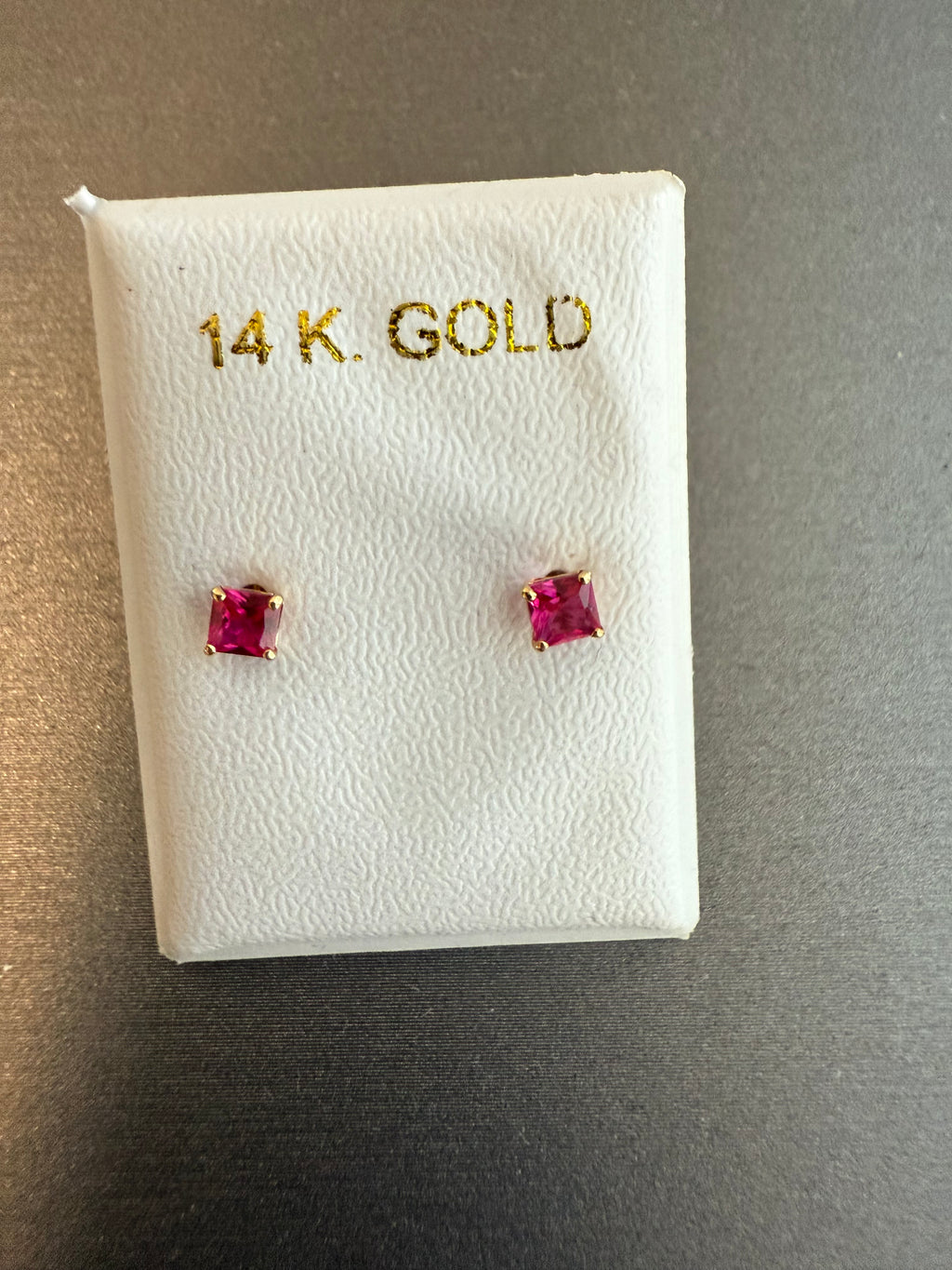 14k Yellow Gold Emerald Cut 3mm CZ Post Earrings in Sapphire, Amethyst, Ruby, or Emerald