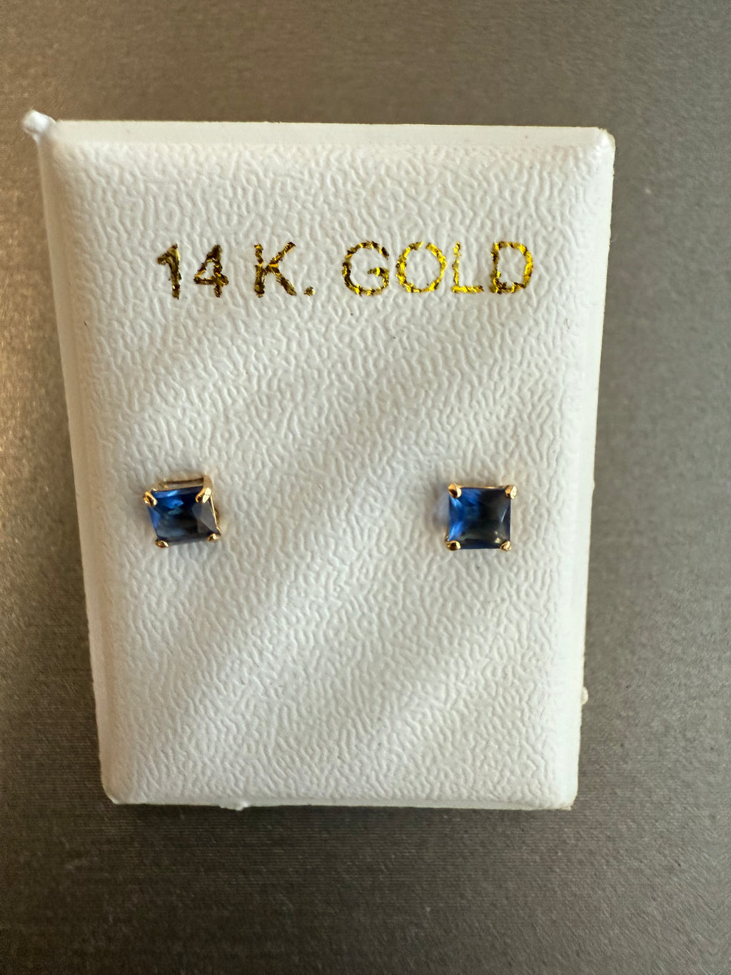 14k Yellow Gold Emerald Cut 3mm CZ Post Earrings in Sapphire, Amethyst, Ruby, or Emerald