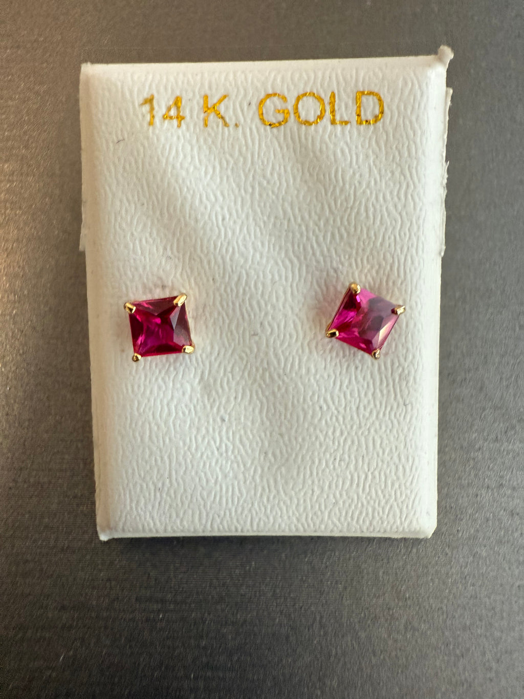 14k Yellow Gold Emerald Cut 3mm Ruby Cubic Zirconia Post Earrings