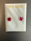 14k Yellow Gold Emerald Cut 3mm Ruby Cubic Zirconia Post Earrings
