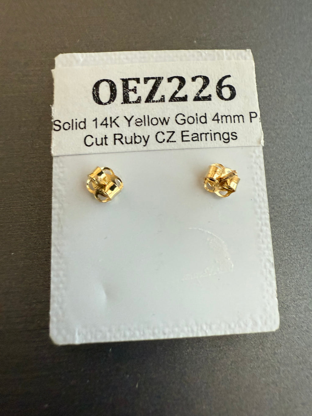 14k Yellow Gold Emerald Cut 3mm Ruby Cubic Zirconia Post Earrings