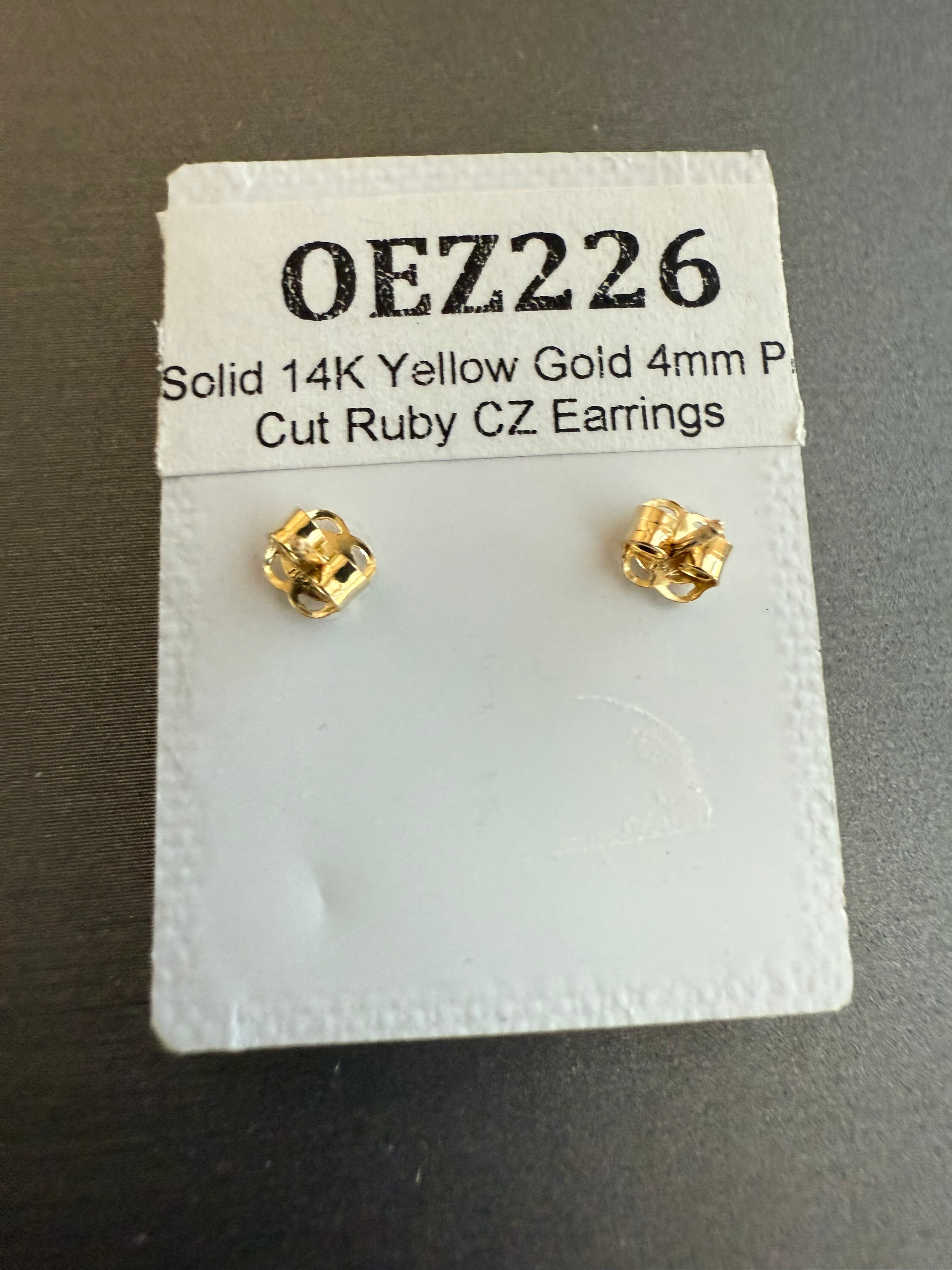 14k Yellow Gold Emerald Cut 3mm Ruby Cubic Zirconia Post Earrings