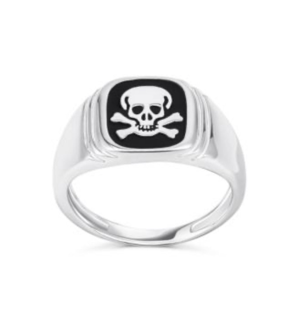 Sterling Silver Square Face Skull Ring for Men