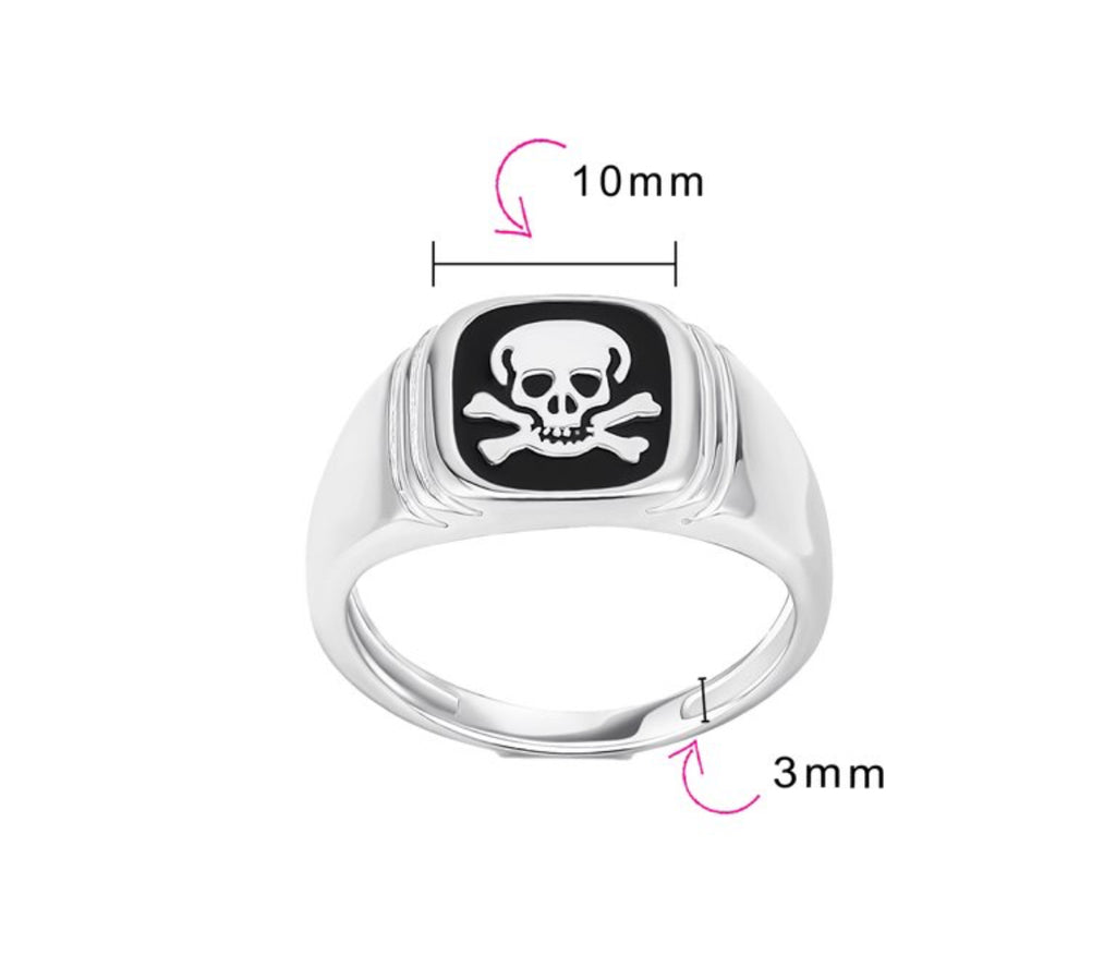 Sterling Silver Square Face Skull Ring for Men