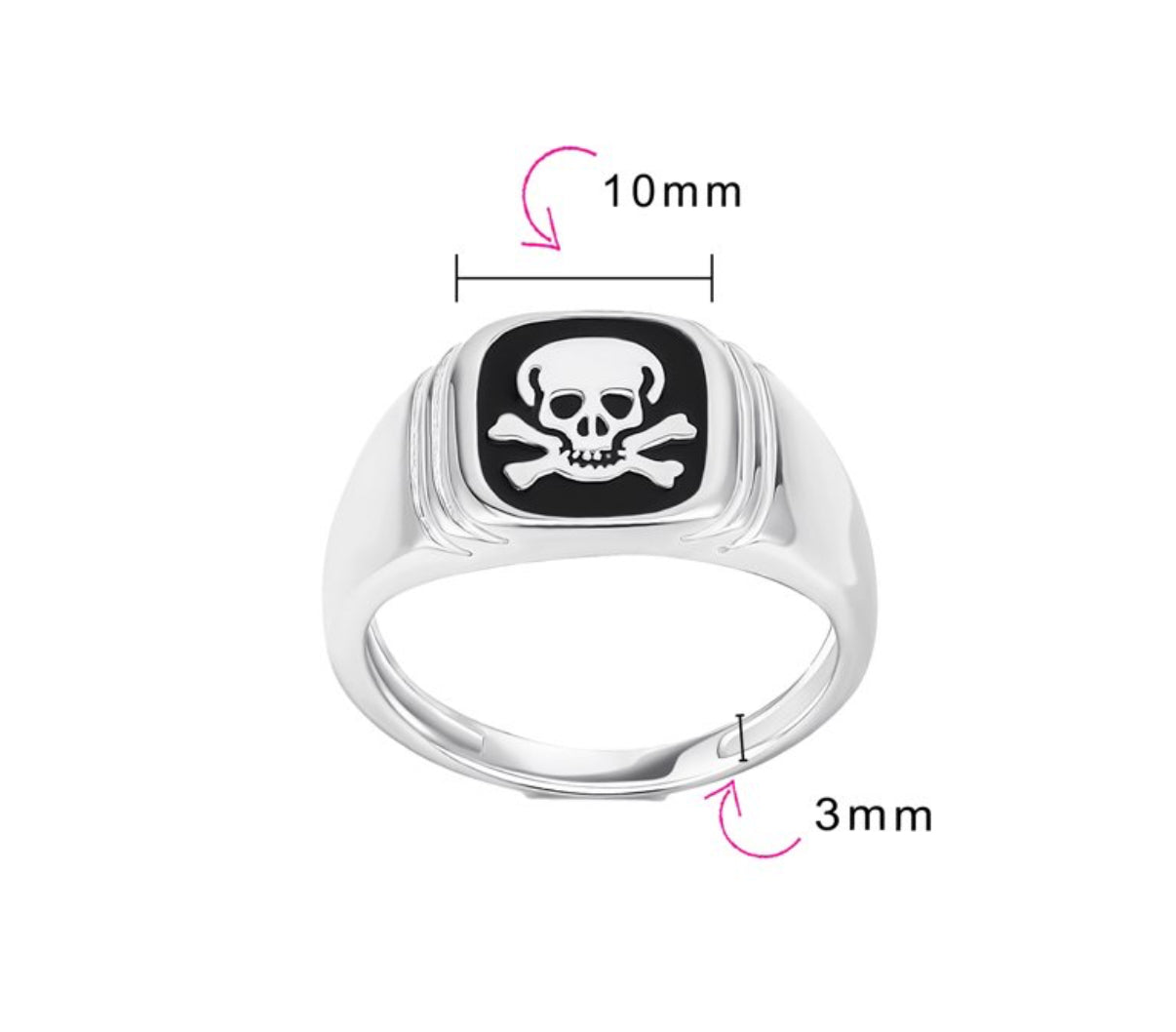 Sterling Silver Square Face Skull Ring for Men