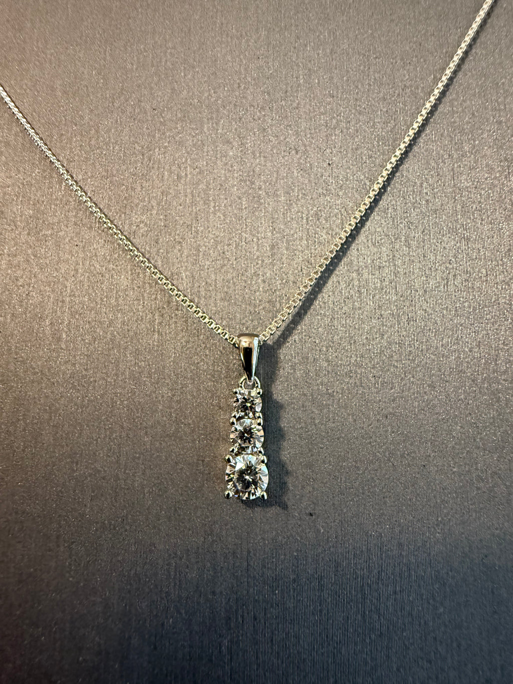 3 CZ Graduated Drop on a 16" or 18" 1mm Sterling Silver Box Chain with Spring Ring Clasp