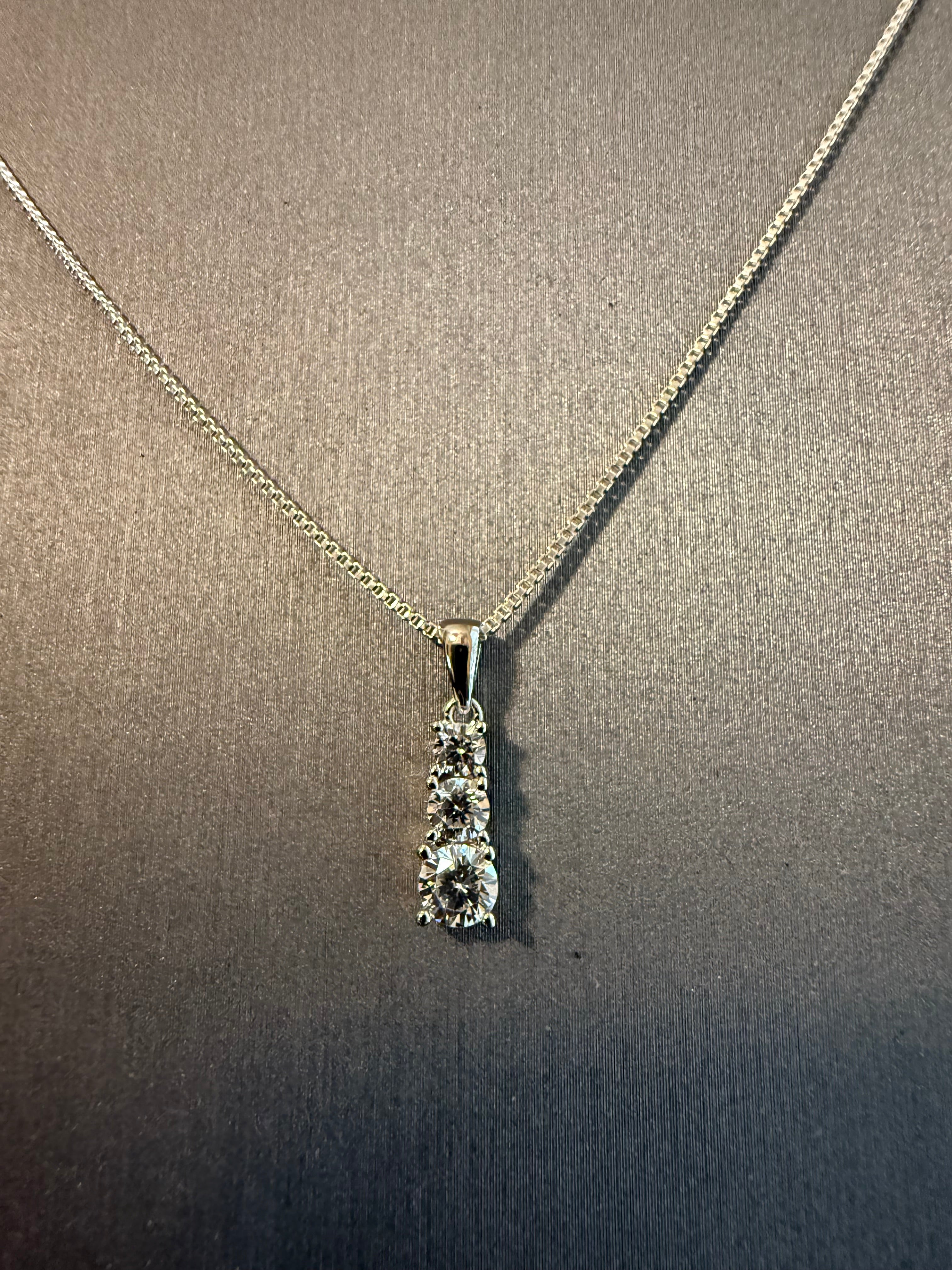 3 CZ Graduated Drop on a 16" or 18" 1mm Sterling Silver Box Chain with Spring Ring Clasp