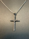 CZ Cross on a 16" or 18" 1mm Sterling Silver Box Chain with Spring Ring Clasp