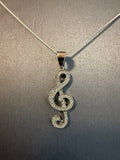 CZ Treble Clef on a 16" or 18" 1mm Sterling Silver Box Chain with Spring Ring Clasp