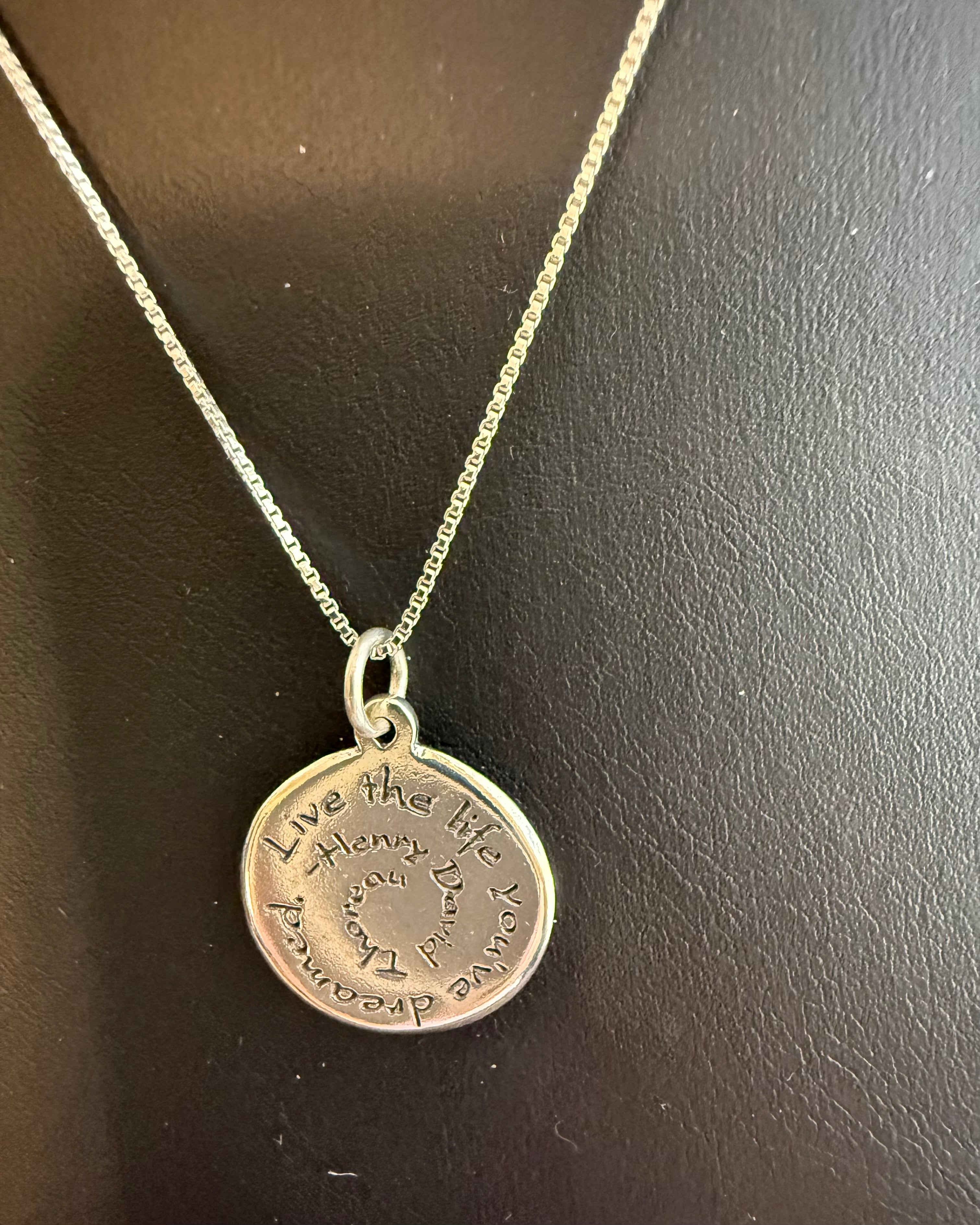 Sterling Silver "Live the Life" Pendant Necklace for Men and Women on 18-inch Sterling Silver 1mm Box Chain