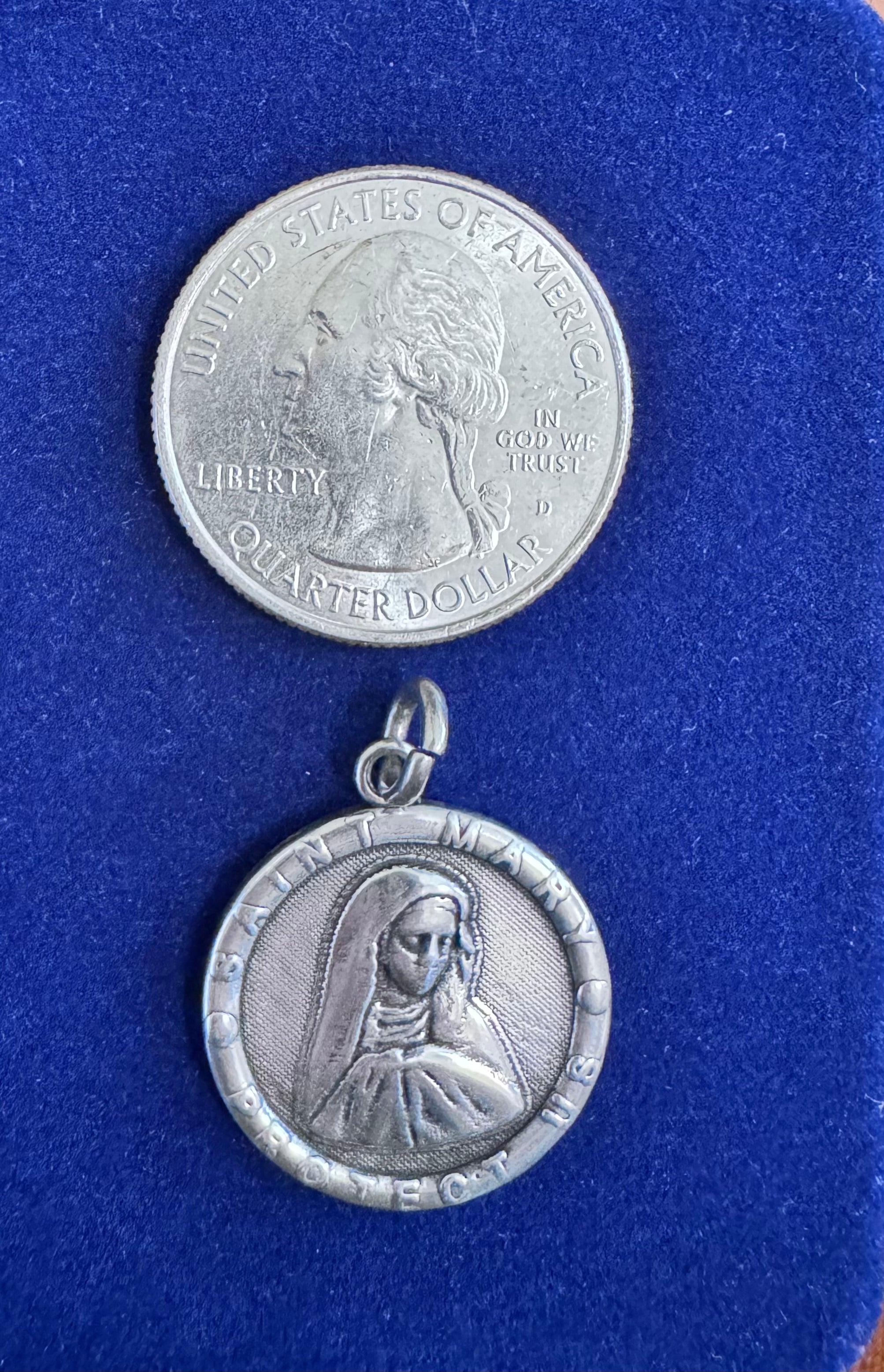 Sterling Silver St. Mary Protect Us Pendant for Men and Women