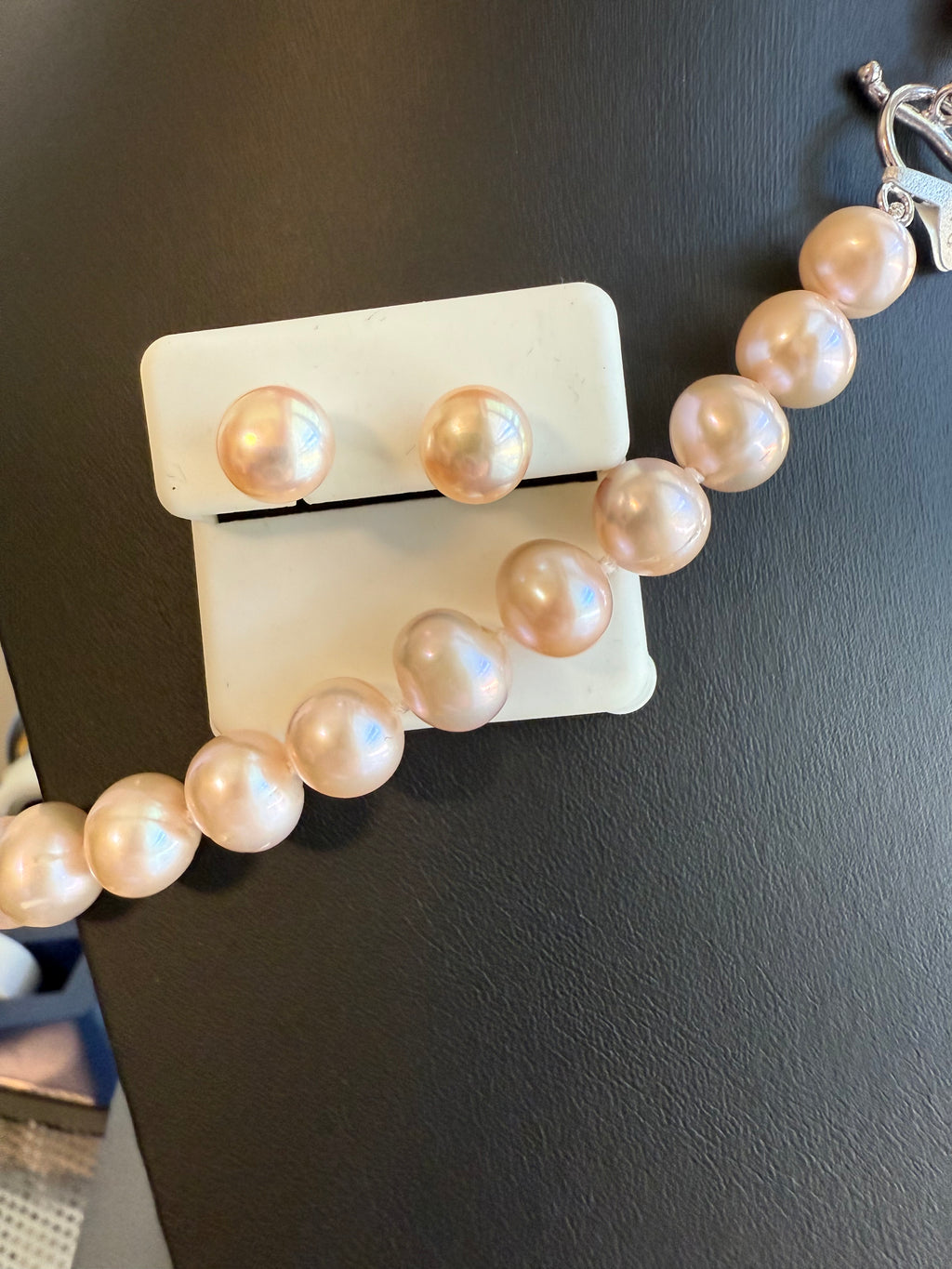 9mm Pink Cultured Pearl Necklace and 7mm Pink Pearl Stud Earrings Set