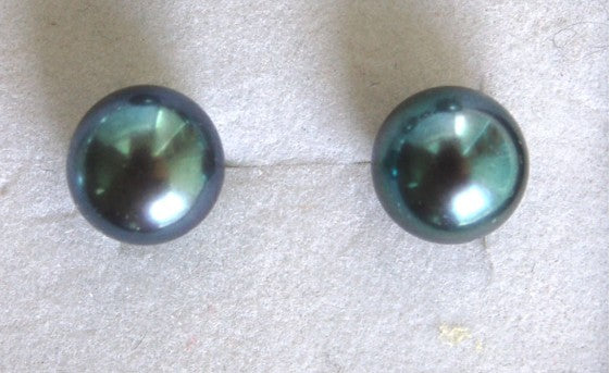 Cultured Freshwater Peacock Button Pearl and Sterling Silver Earrings