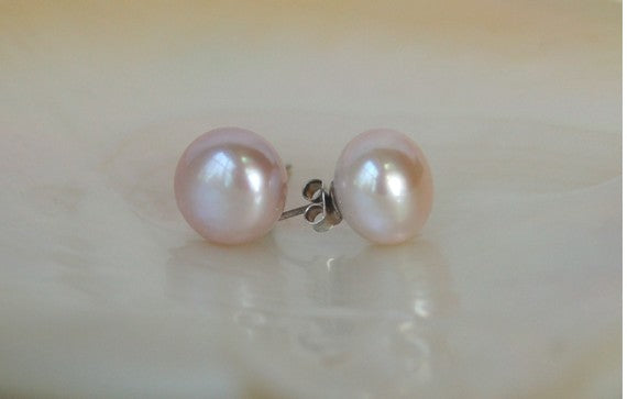 Cultured Freshwater Pink Button Pearl and Sterling Silver Earrings