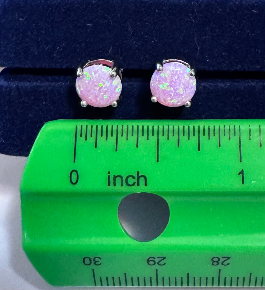 Small Sterling Silver Pink Lab Opal Earrings