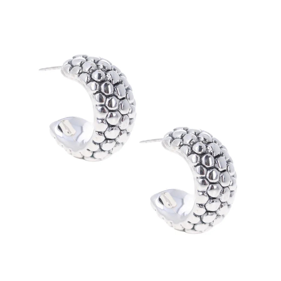 Sterling Silver Beaded Puff Hoops