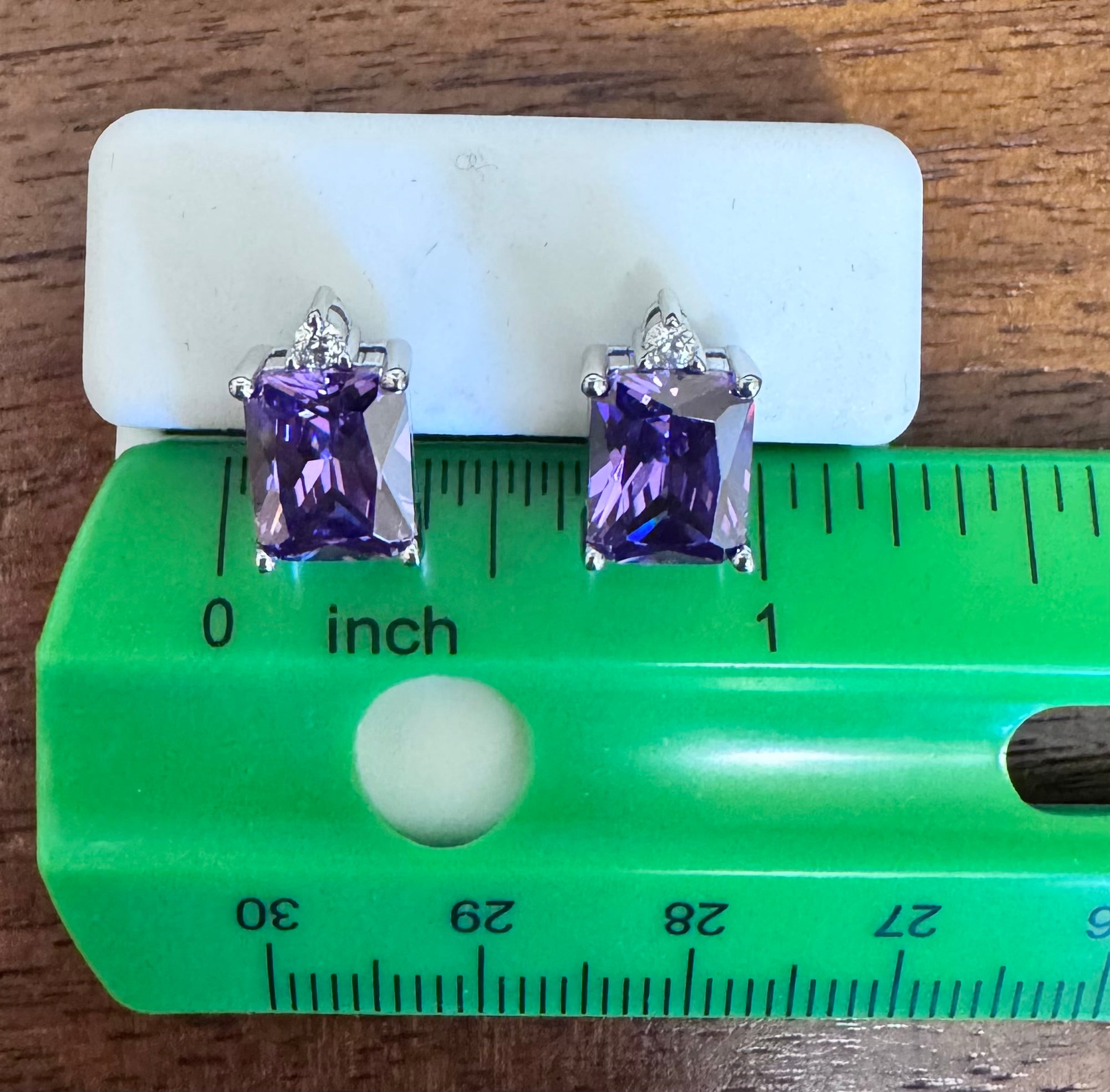 Sterling Silver Rectangular Purple CZ Earrings