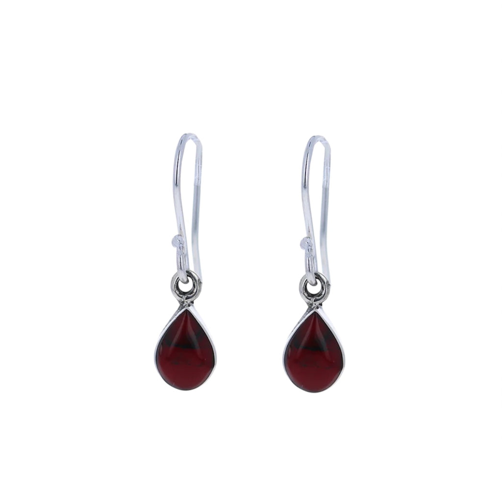 Sterling Silver Red Jasper Small Teardrop Earrings