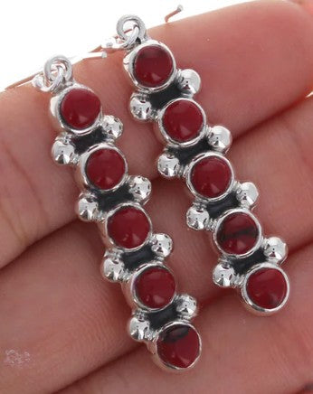 Red Jasper Linear Design Sterling Silver Earrings