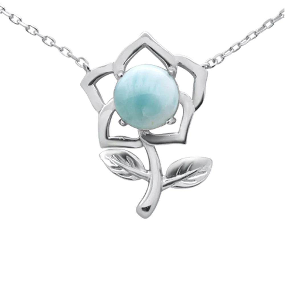 Larimar Flower Sterling Silver Women's Necklace