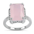 Sterling Silver Big Pink Glass Rectangle Ring