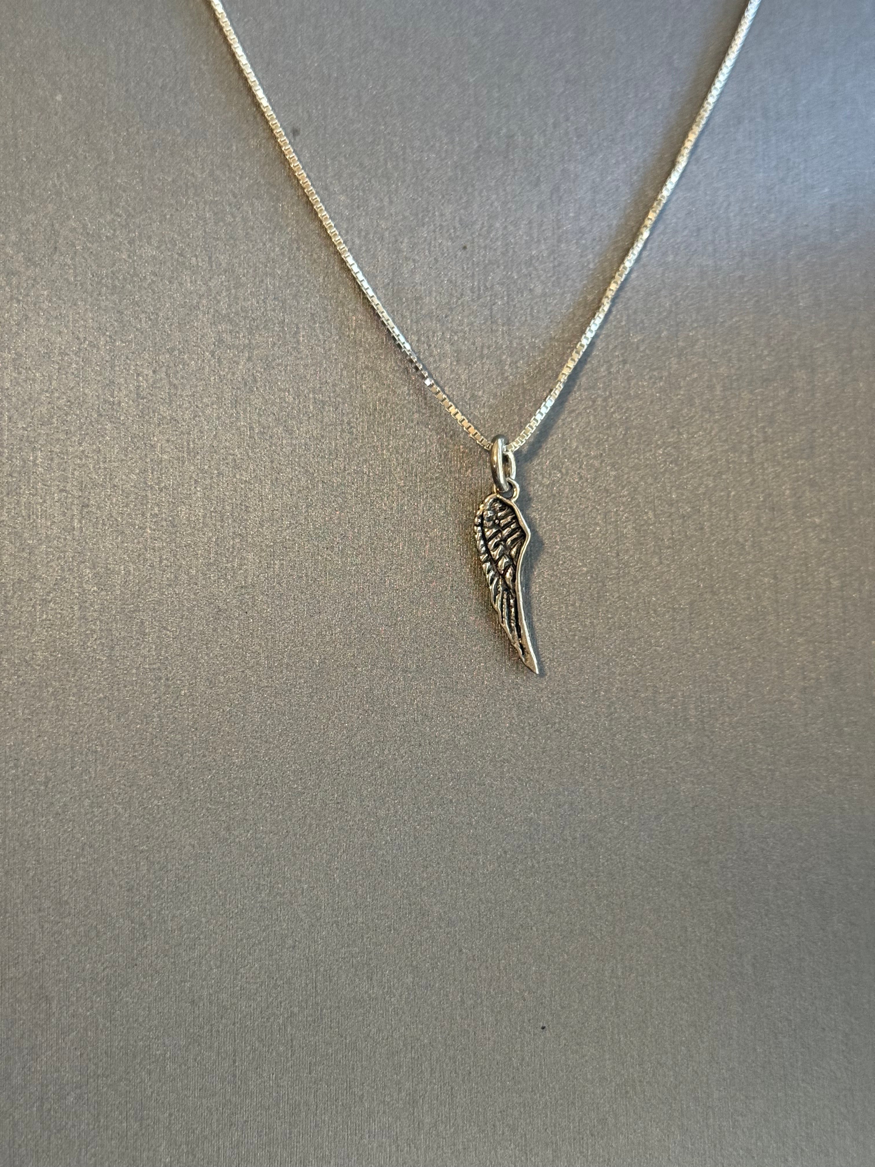 .5-inch Sterling Silver Wing Pendant on 18-inch Sterling Silver 1mm Box Chain