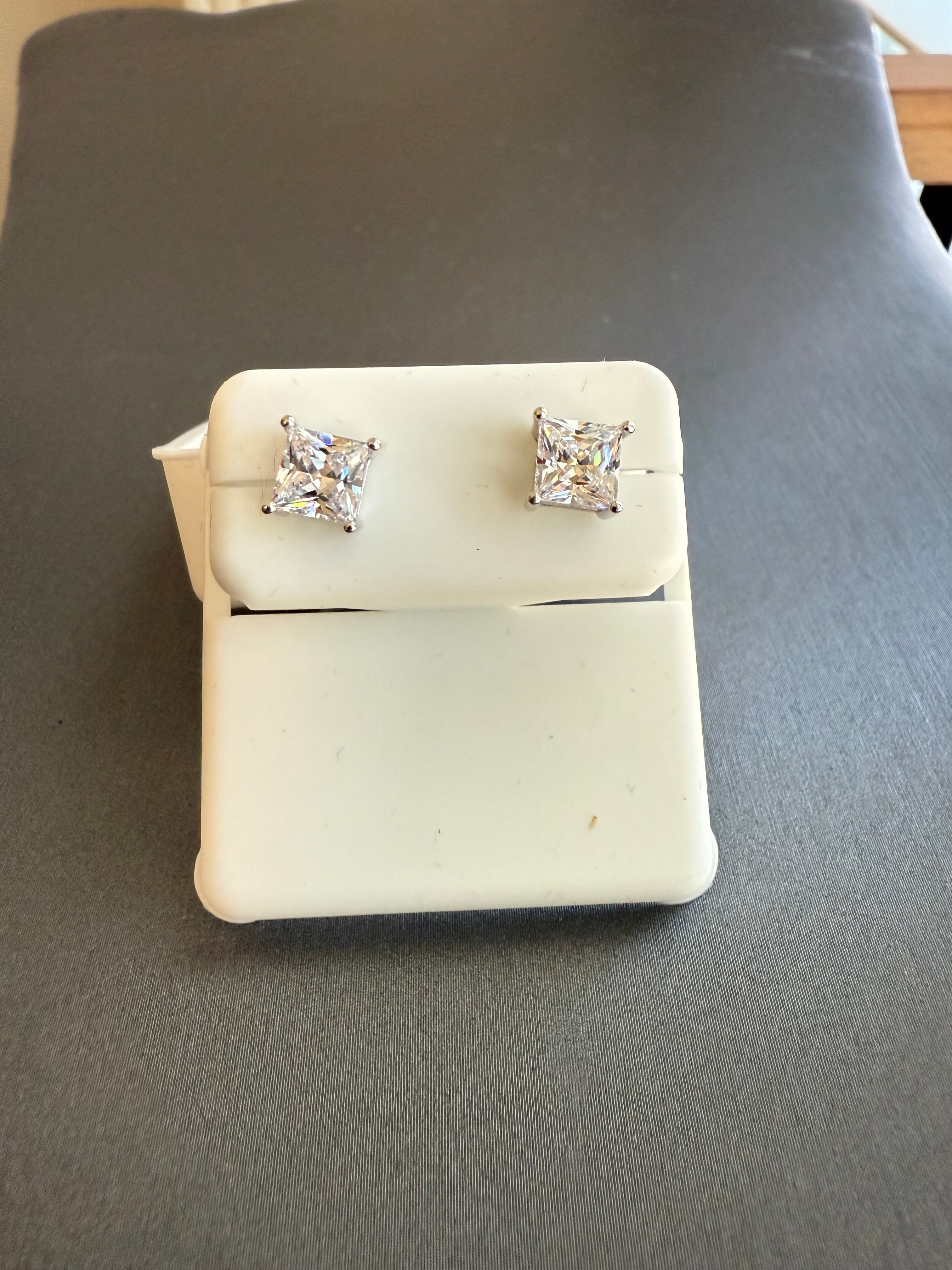 925 Sterling Silver 5mm Cubic Zirconia Square Studs (Basket Setting)