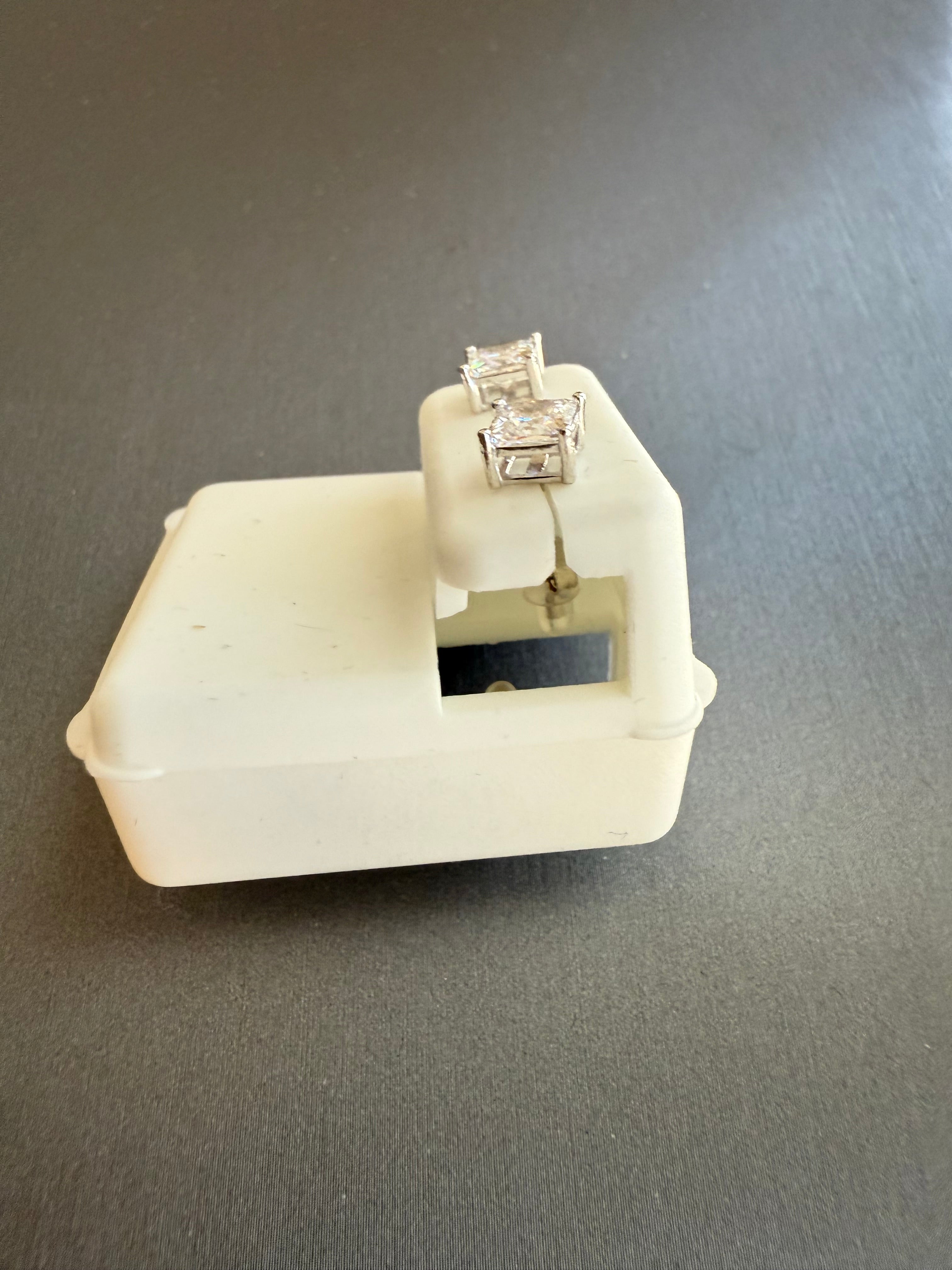 925 Sterling Silver 6mm CZ Square Stud Earrings