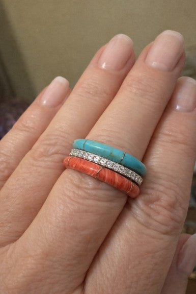 Sterling Silver Pink Coral Band Ring