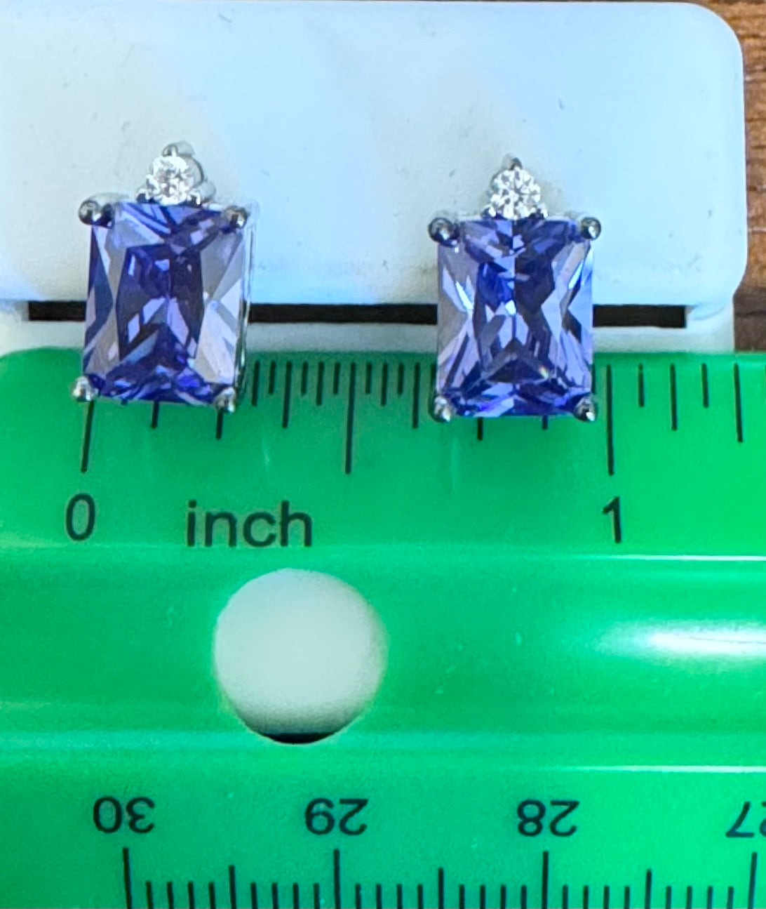 Sterling Silver Rectangular Tanzanite CZ Earrings