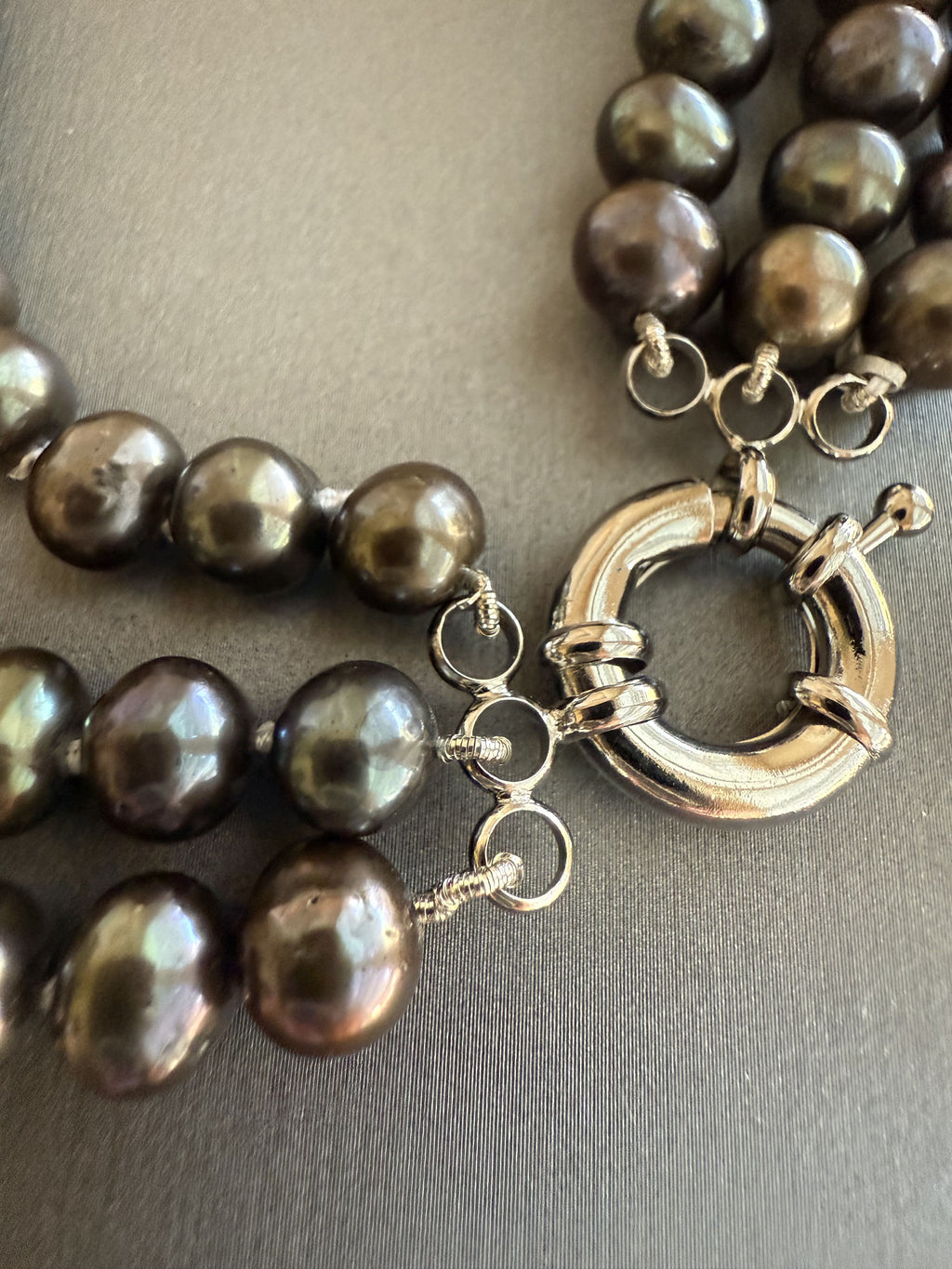 7mm Cultured Freshwater Tri-Color Triple Strand Necklace and Button Pearl Earrings Set