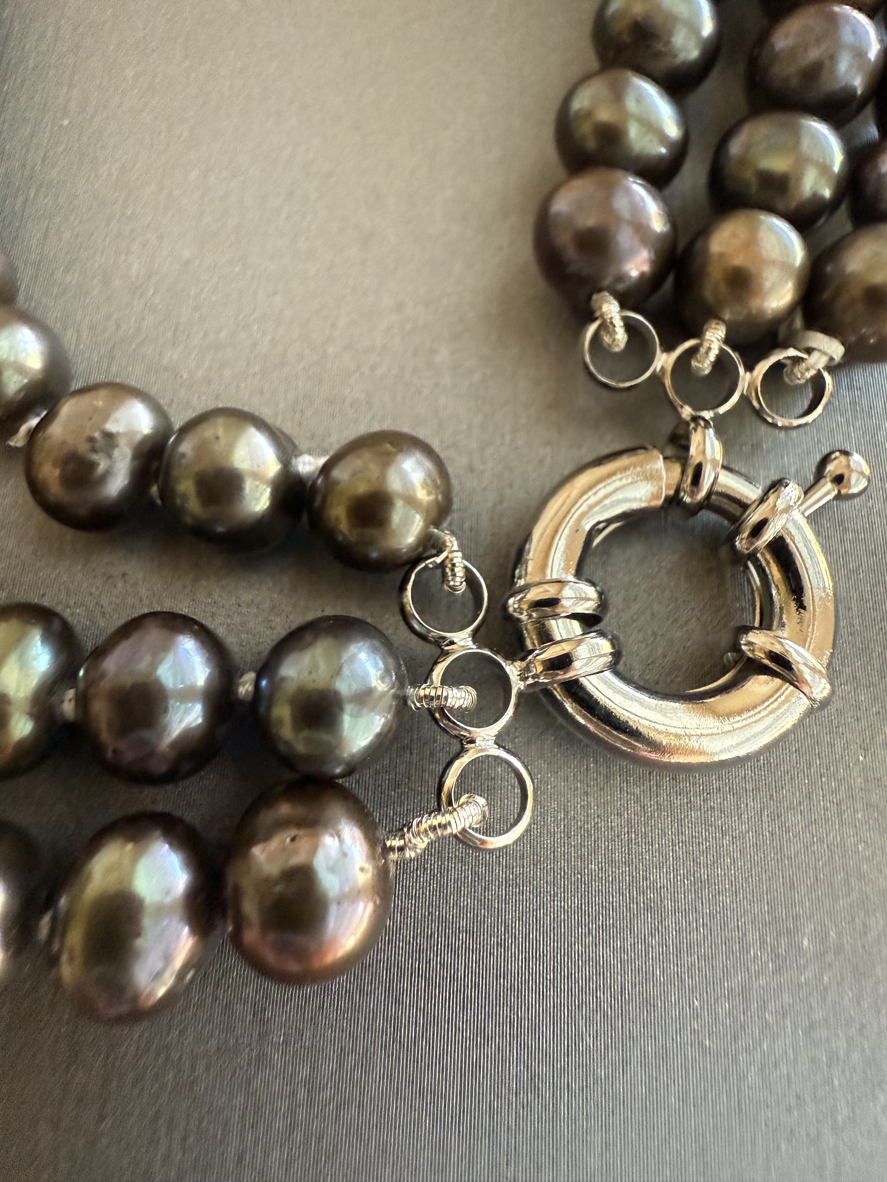 7mm Cultured Freshwater Tri-Color Triple Strand Necklace and Button Pearl Earrings Set