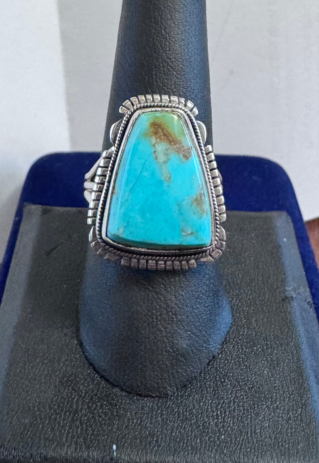 Beaded Border Turquoise and Sterling Silver Ring