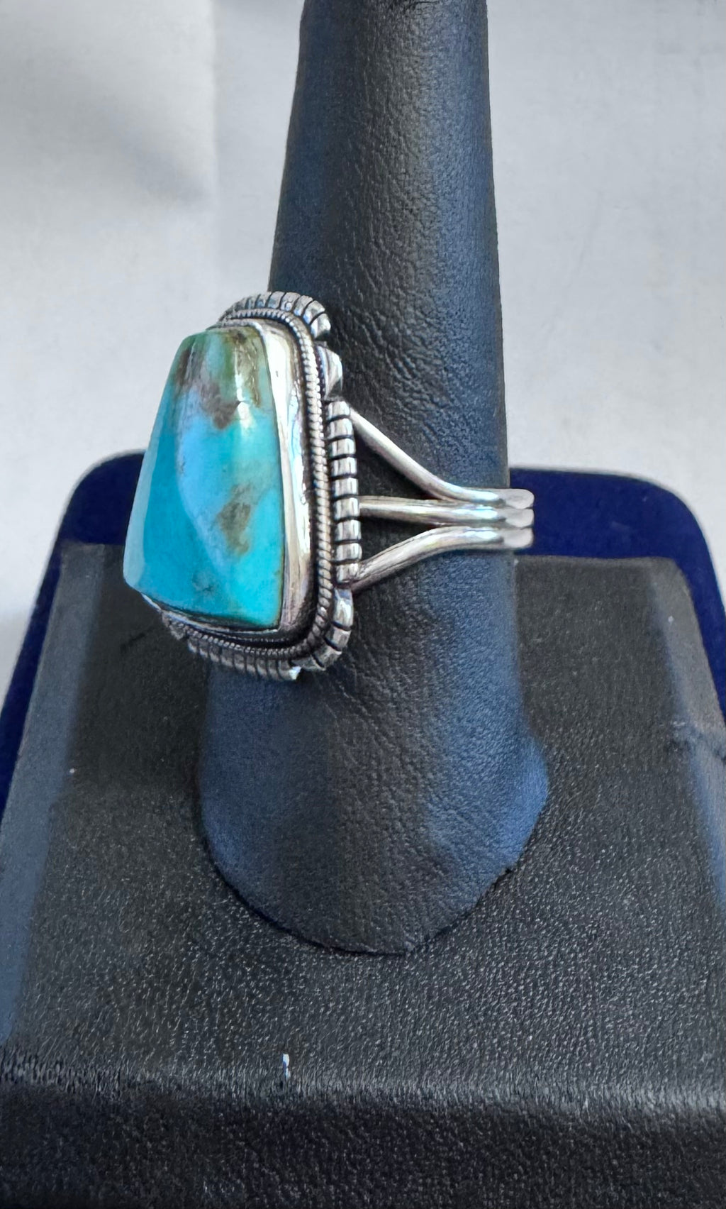 Beaded Border Turquoise and Sterling Silver Ring
