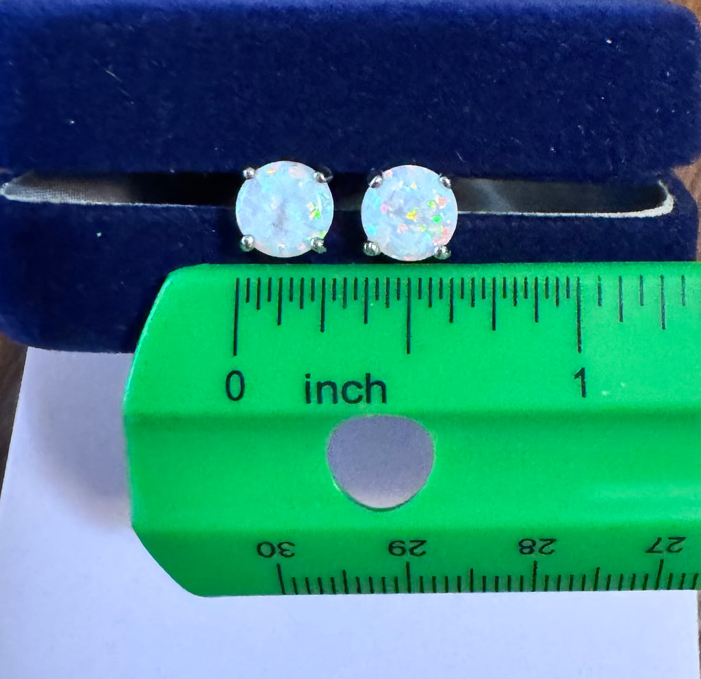 Small Sterling Silver White Lab Opal Earrings