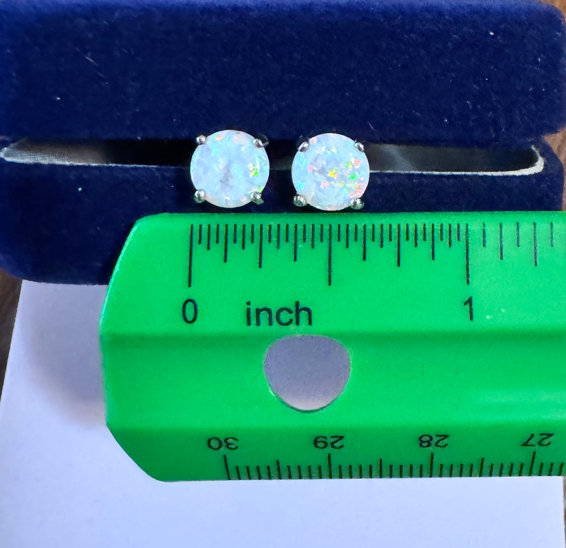 Small Sterling Silver White Lab Opal Earrings