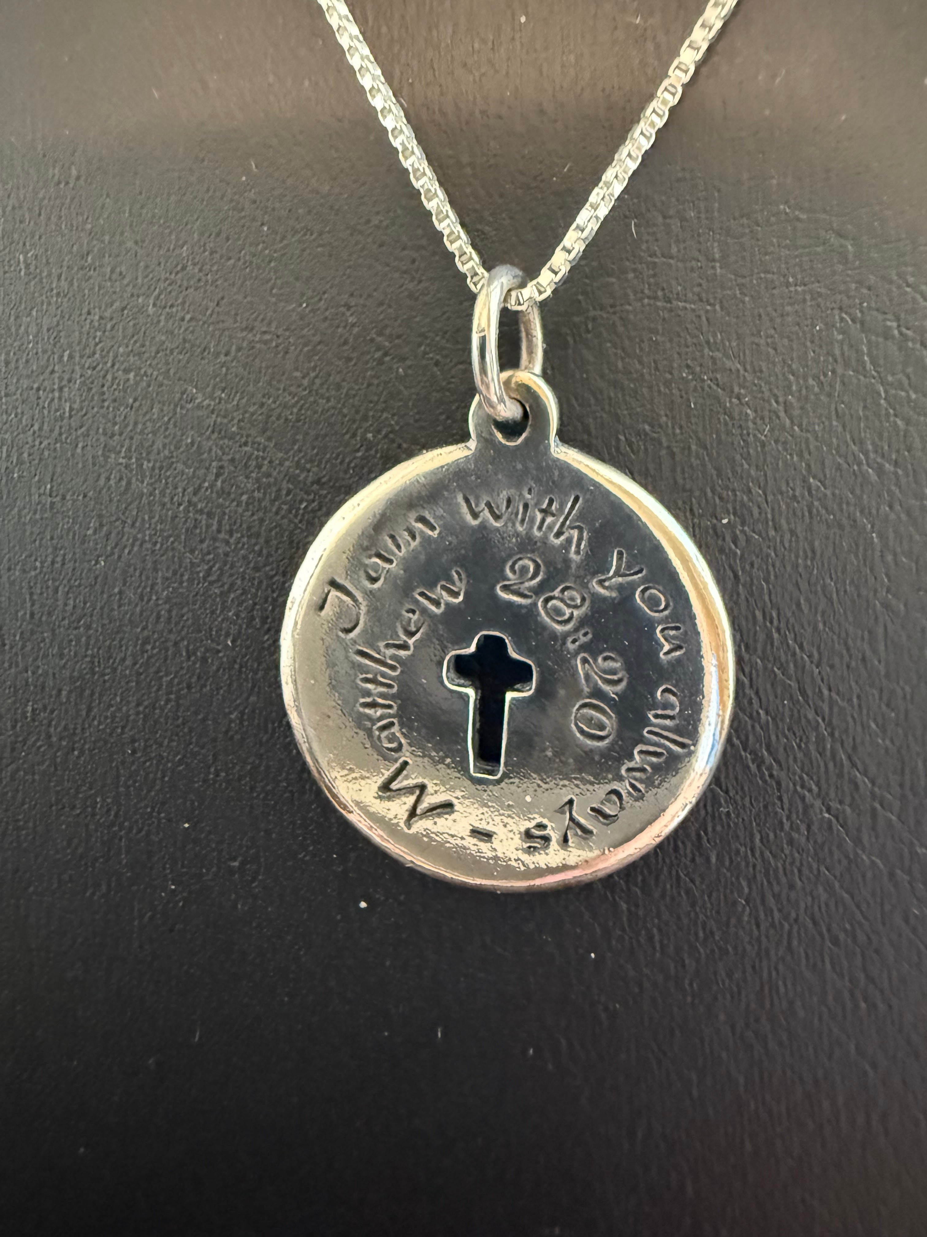 Sterling Silver Bible Verse Pendant Necklace for Men and Women on 18-inch Sterling Silver 1mm Box Chain