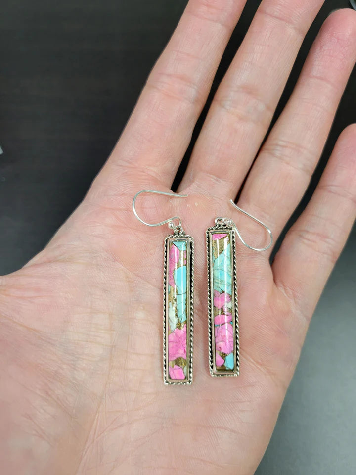 Cotton Candy Dahlia Sterling Dangle Earrings