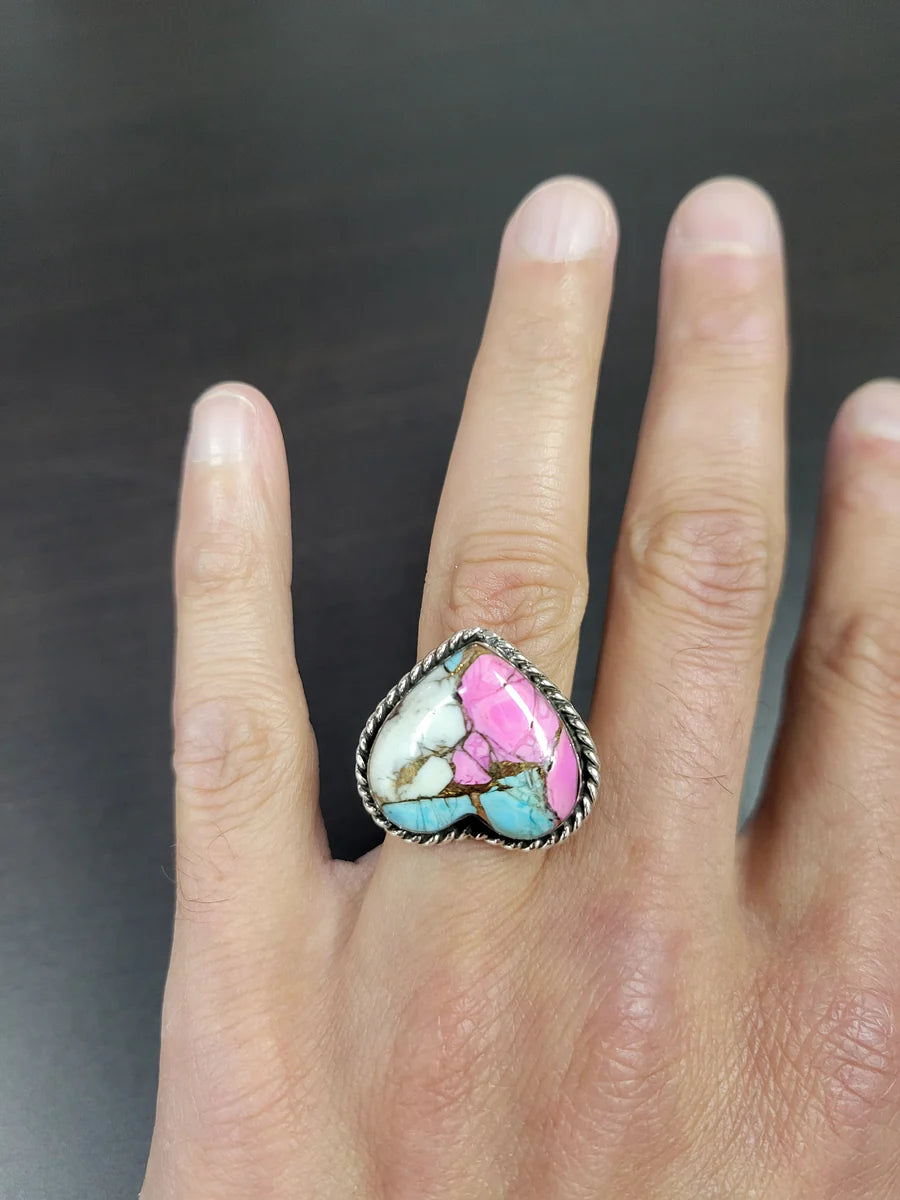 Sterling Silver Cotton Candy Dahlia Heart Ring