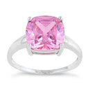 Sterling Silver Cushion Cut Pink CZ Ring