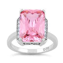 Sterling Silver Pink Radiant Cut CZ Ring