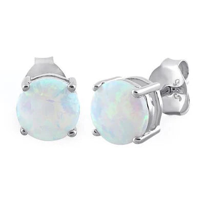 Small Sterling Silver White Lab Opal Earrings