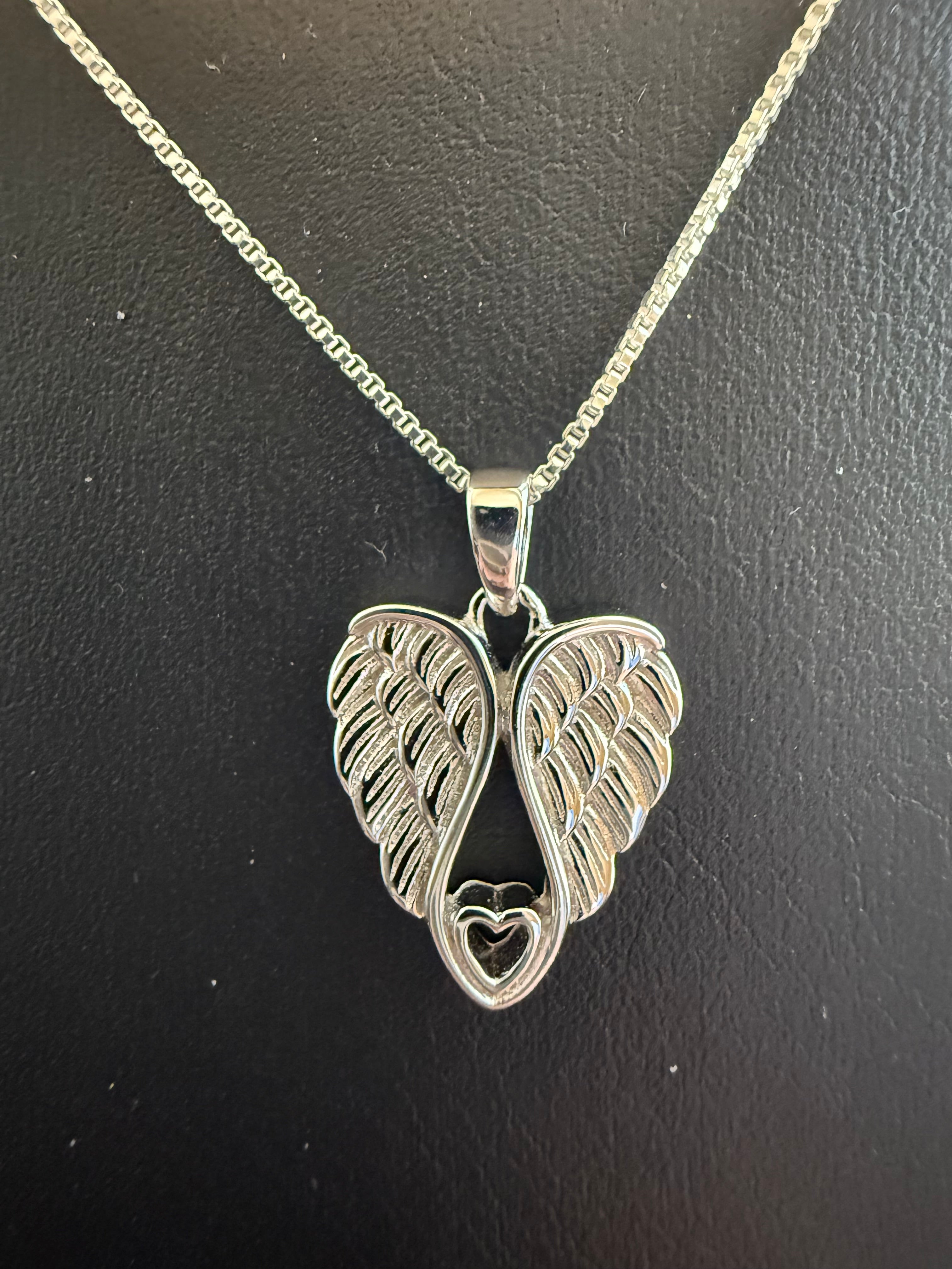 Sterling Silver Wings Pendant Necklace on 18-inch Sterling Silver 1mm Box Chain