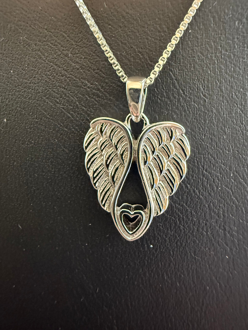 Sterling Silver Wings Pendant Necklace on 18-inch Sterling Silver 1mm Box Chain